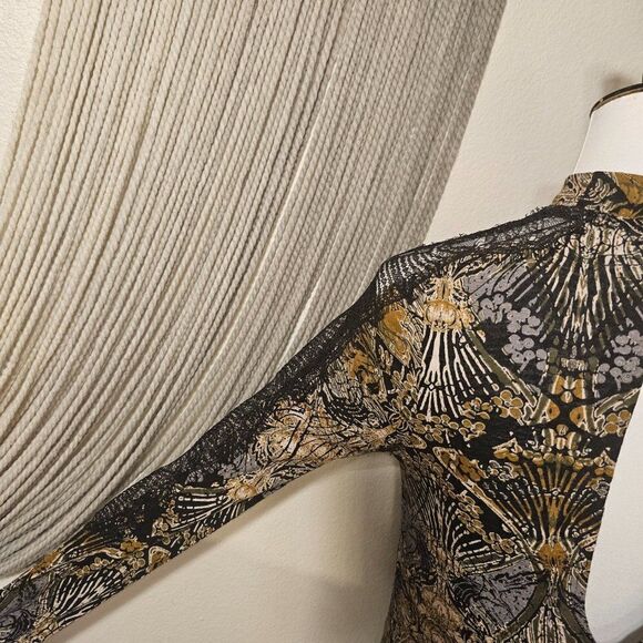 Free People New World Nouveau Boho Jersey Top  Blouse Sz XS - Picture 7 of 8